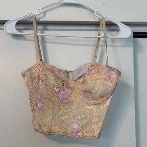 Blush Floral Lace Bustier Top - Cream and Pink